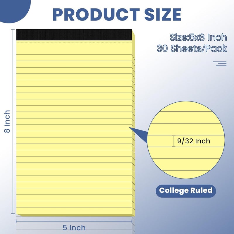 Ciphyfee 6pcs Small Note Pads, Yellow Notepads 5x8 College Ruled Notebook, Writing Pads 5 x 8, Legal Pads, Memo Pad Paper Perforate Narrow Ruled Notebooks for Work, School, Office,30 Sheets/Pack - Image 2
